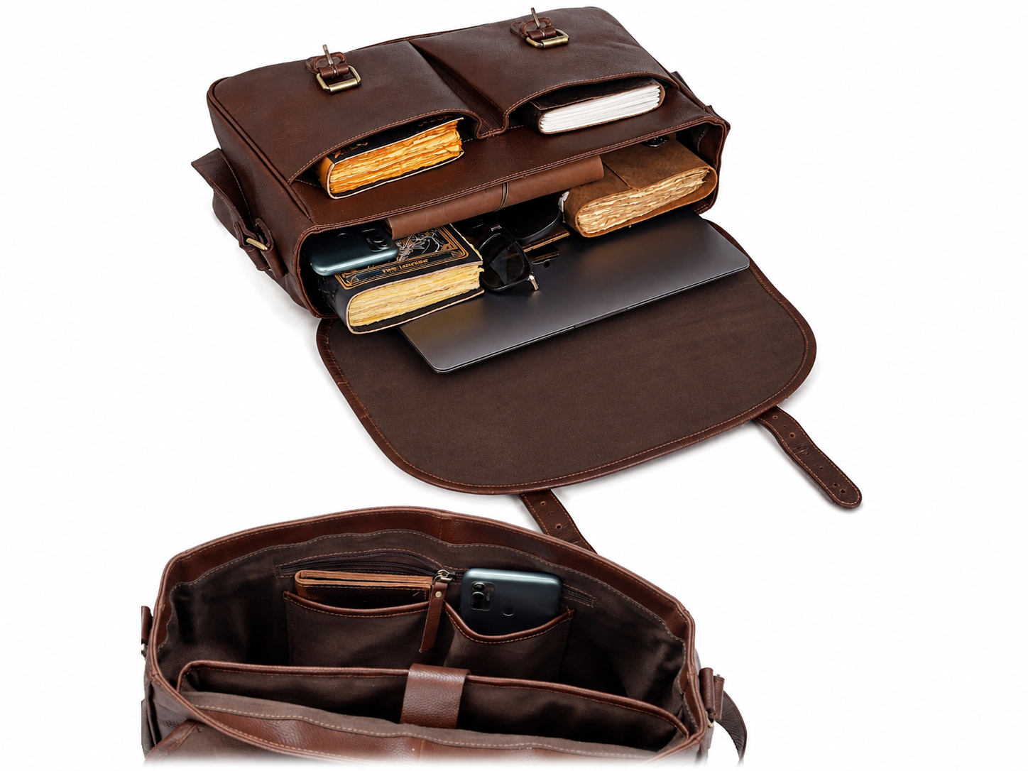 Brown Buffalo Leather Messenger Bag for Work