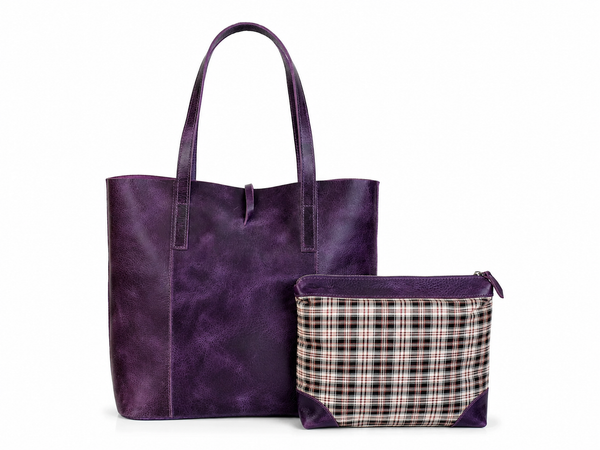 HLB Alaska Leather Tote Bag - Purple
