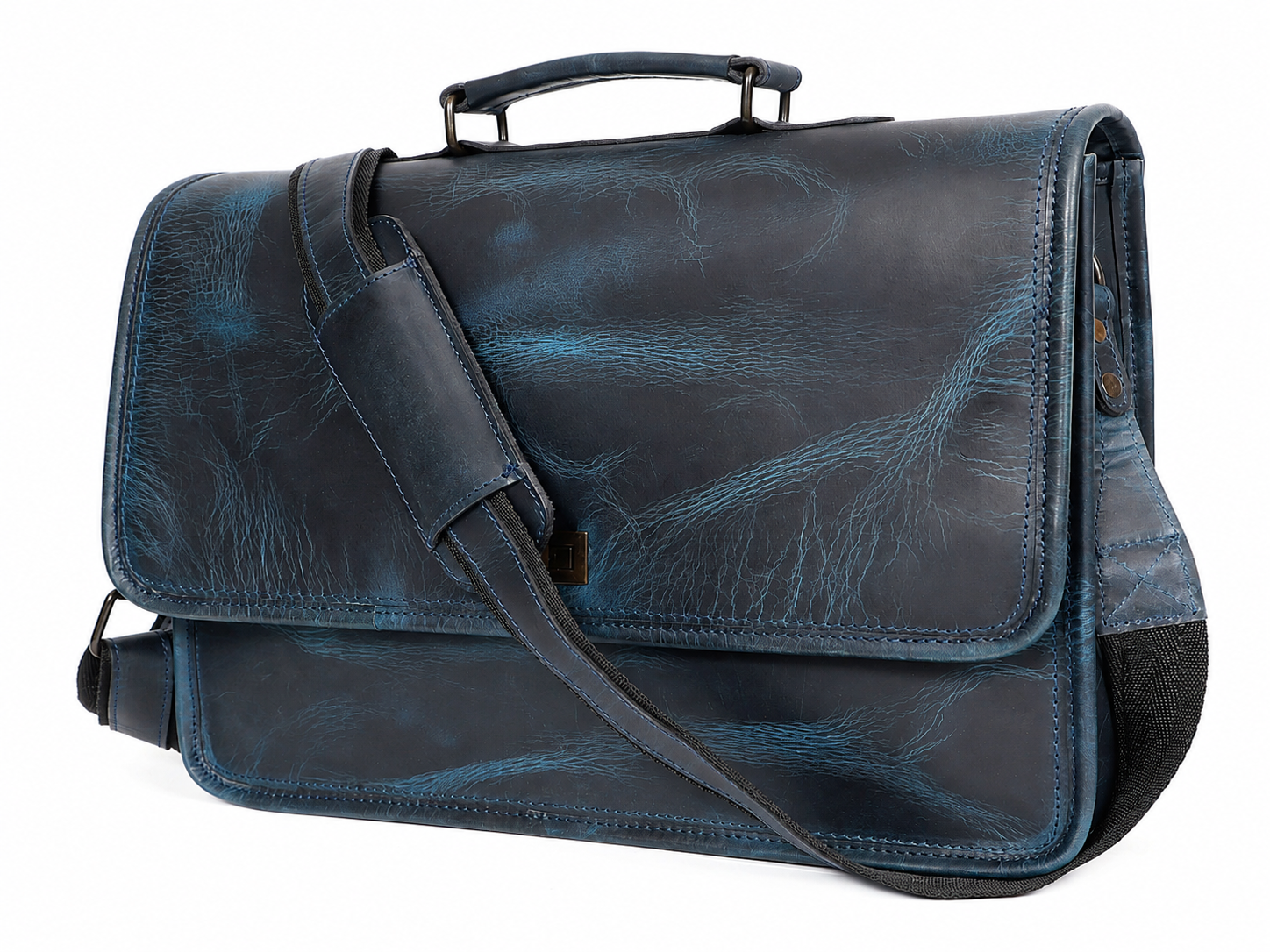 Parker Blue Full-Grain Buffalo Leather Messenger Bag – Men's Work & Laptop Satchel