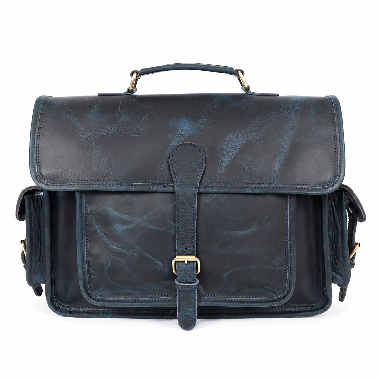 Ember Blue Full-Grain Buffalo Leather Messenger Bag – Men's Work & Travel Satchel