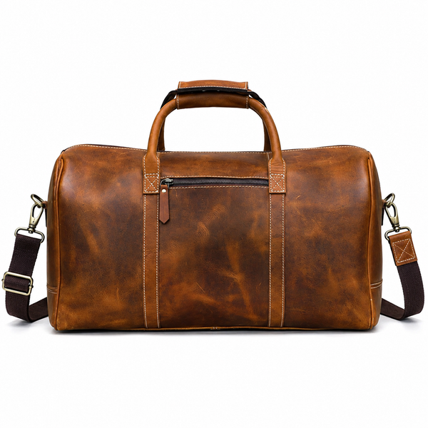 Leather Duffel Bag - Travel, Gym, Sports, Overnight, and Weekend Cabin Holdall (Distressed Tan)