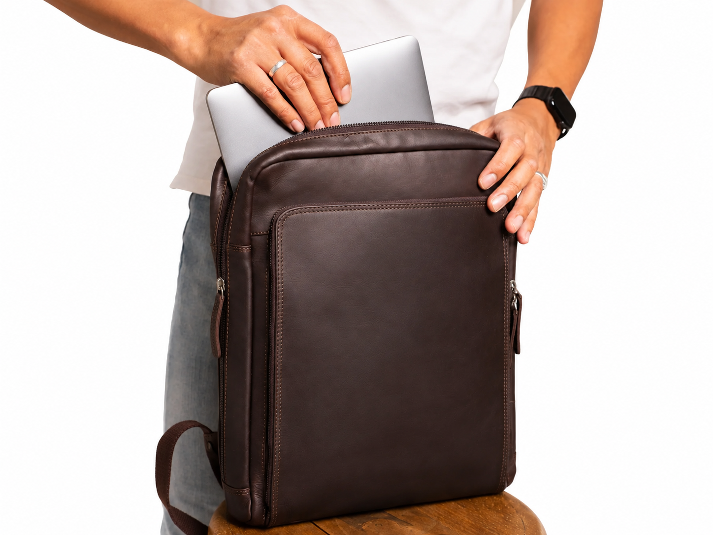 Leather Laptop Backpack Brown Jasper