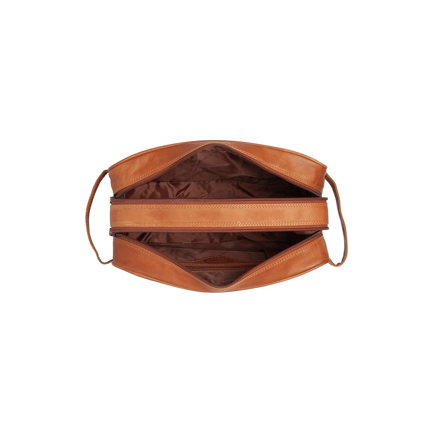 Large Cognac Leather Toiletry Bag – Full Grain Waxed Travel Organizer
