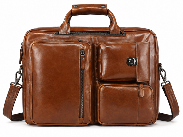 Convertible Full-Grain Leather Laptop Briefcase Backpack