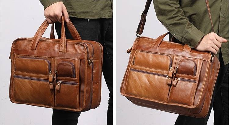Retro Men's 15.6" Leather Laptop Bag Travel Briefcase