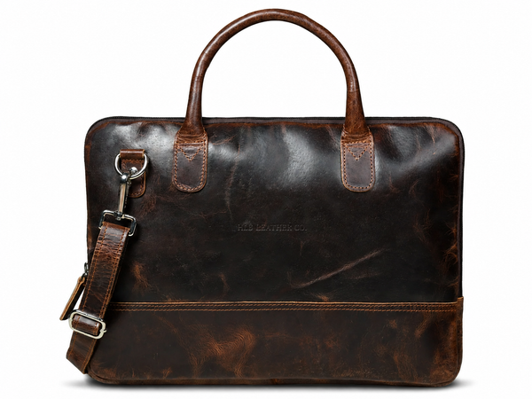 Modernist Leather Laptop Bag - Dark Brown