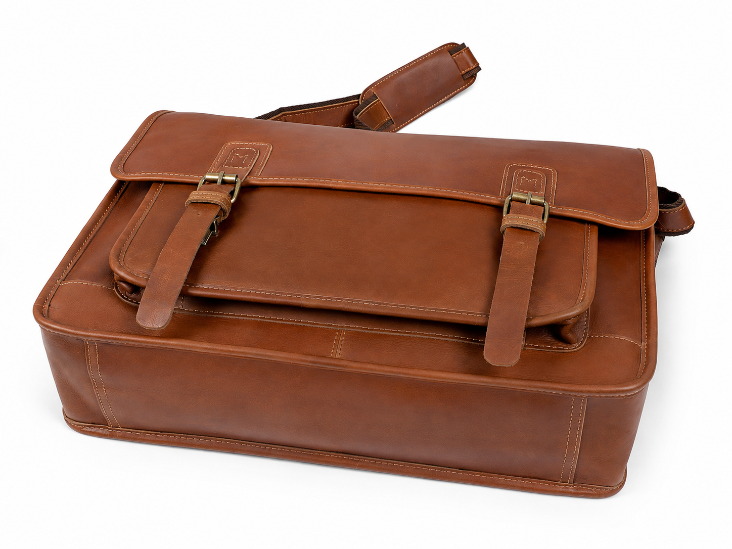 Tan Full-Grain Buffalo Leather Laptop Messenger Bag