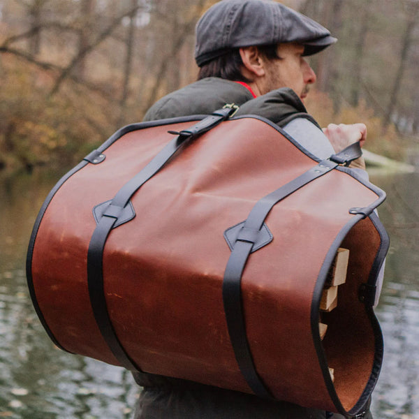 Heavy-Duty Brown Buffalo Leather Wood Carrier