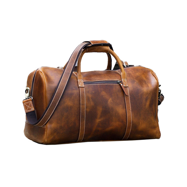Leather Duffel Bag - Travel, Gym, Sports, Overnight, and Weekend Cabin Holdall (Distressed Tan)