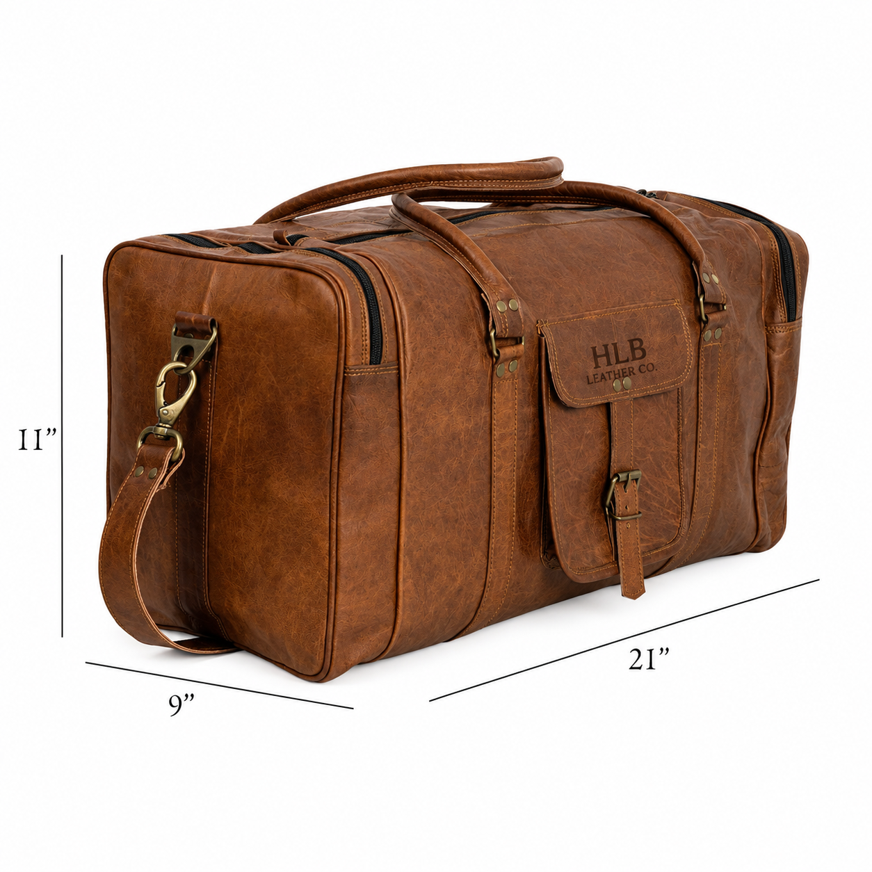 Leather 21-Inch Vintage Duffel Bag - Full Grain Leather Travel, Gym, Sports, and Weekend Bag