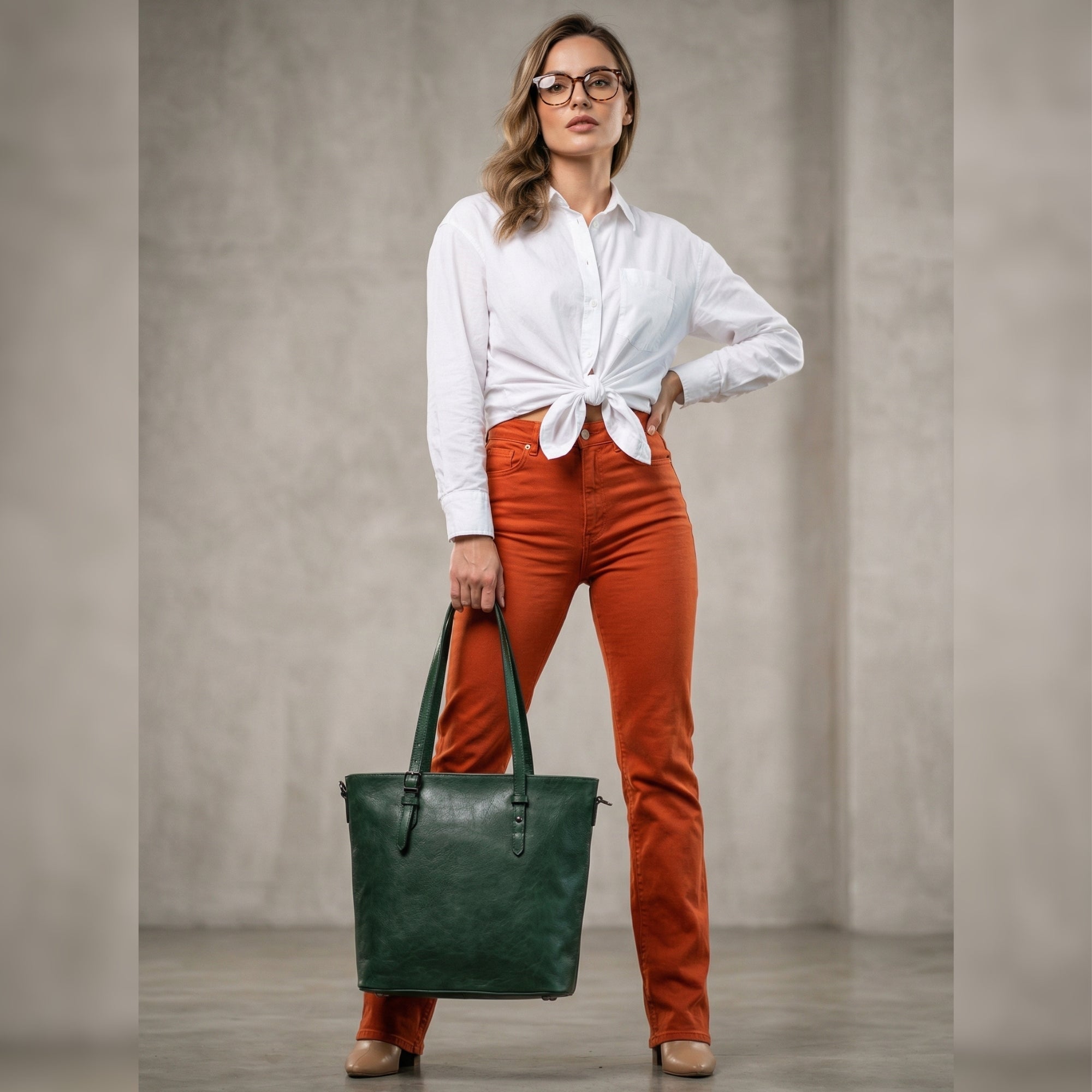 Abron Leather Tote Bag For Women- Green