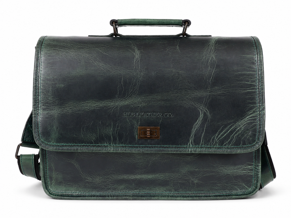 Parker Green Full-Grain Buffalo Leather Messenger Bag – Men's Work & Laptop Satchel