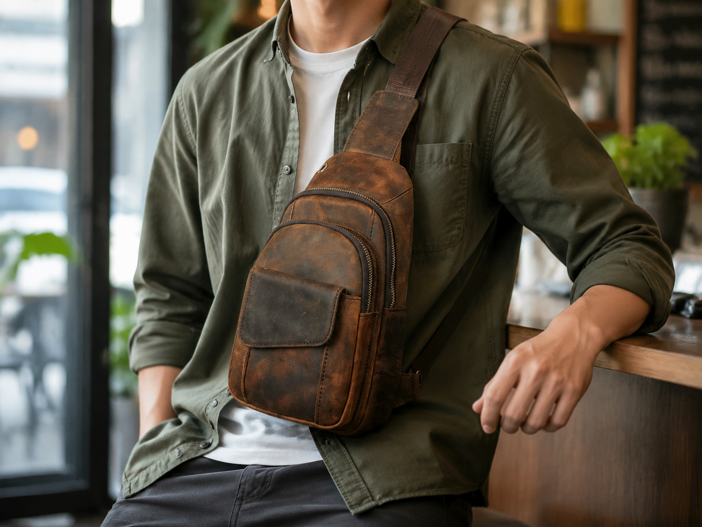 Cali Buffalo Leather Sling Bag