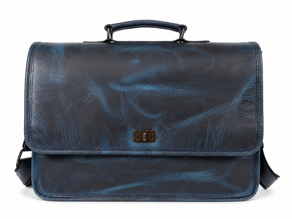 Parker Blue Full-Grain Buffalo Leather Messenger Bag – Men's Work & Laptop Satchel