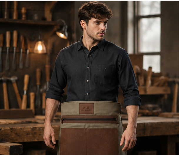 Rustic Leather X-Strap Work Apron