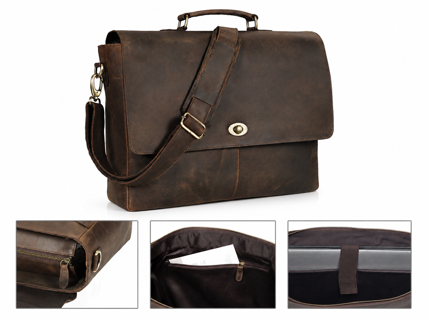 Brown Leather Messenger Bag with Tree of Life Journal
