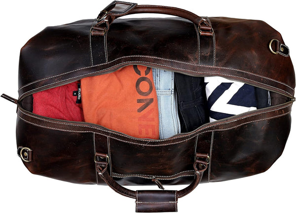 The Voyager Buffalo Leather Travel Duffel - Retro Brown