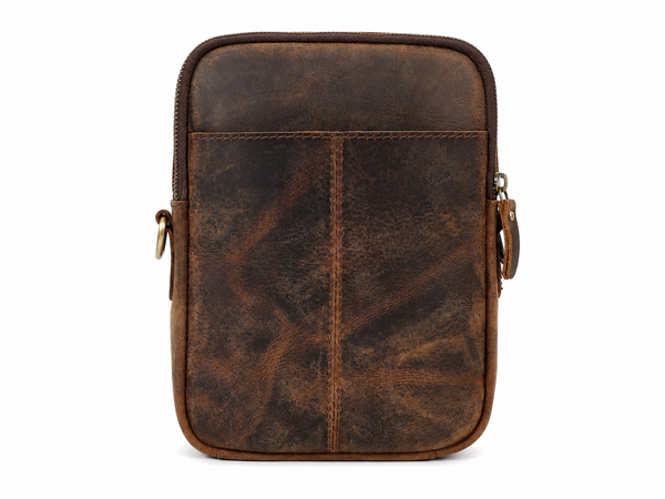 Distressed Buffalo Leather Crossbody Bag with Flap Pocket