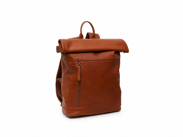 Leather Roll-top Backpack Cognac Mazara