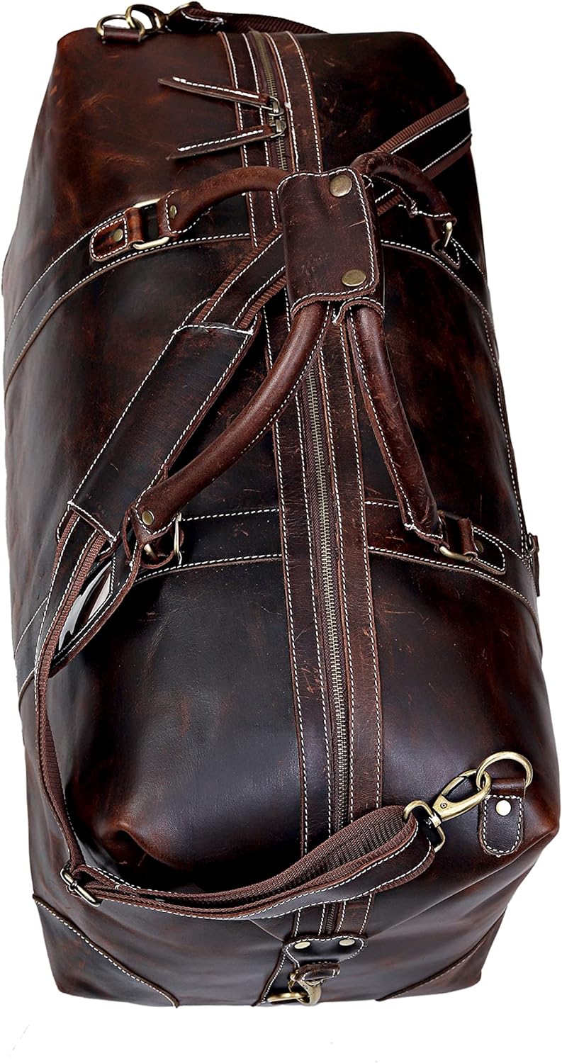 The Voyager Buffalo Leather Travel Duffel - Retro Brown