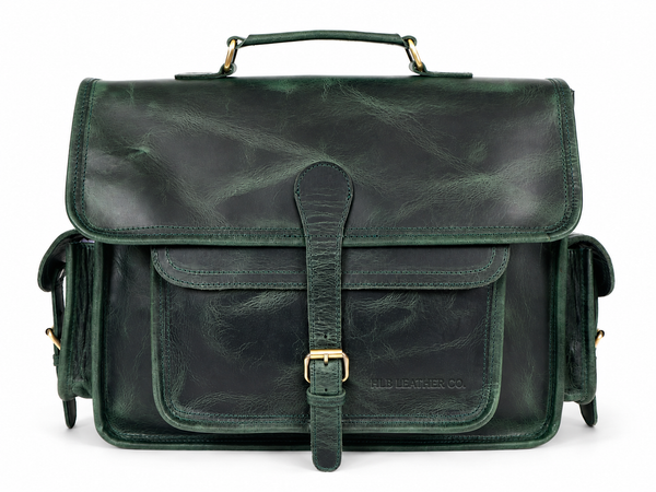 Ember Green Full-Grain Buffalo Leather Messenger Bag – Men's Work & Travel Satchel