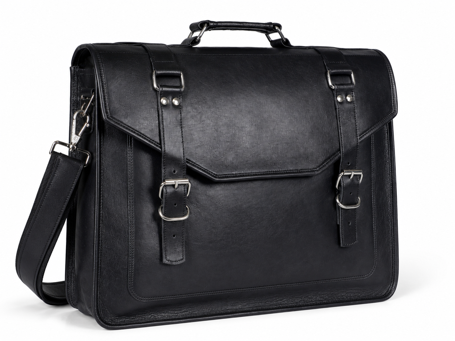 Black Full-Grain Leather Messenger Bag for Men