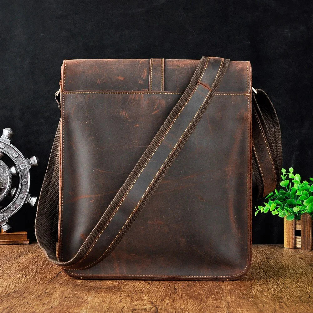 Brian Full-Grain Buffalo Leather Messenger Bag – Compact iPad & Everyday Satchel