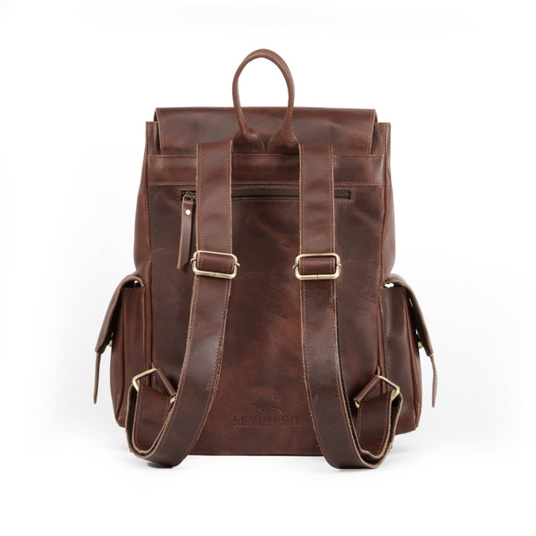 Vintage Buffalo Leather Drawstring Backpack with Magnetic Side Pockets