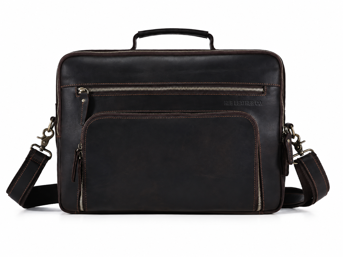 Full-Grain Leather Business Travel Messenger Briefcase