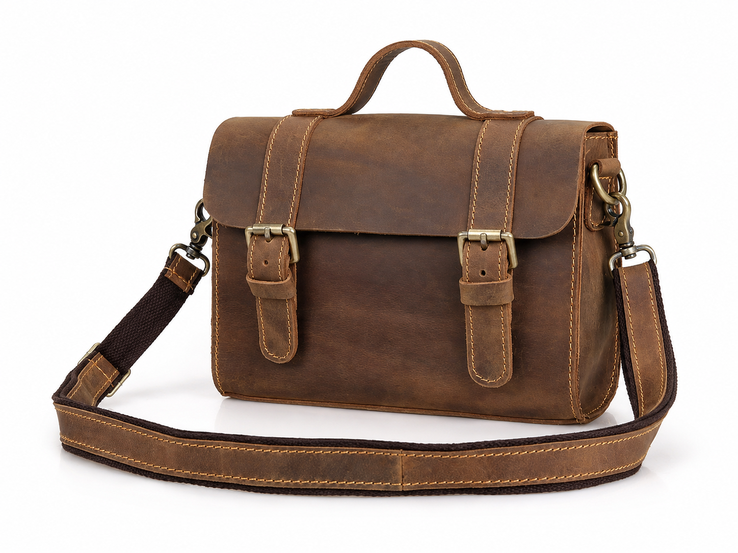 Unisex Small Full-Grain Leather Messenger Bag