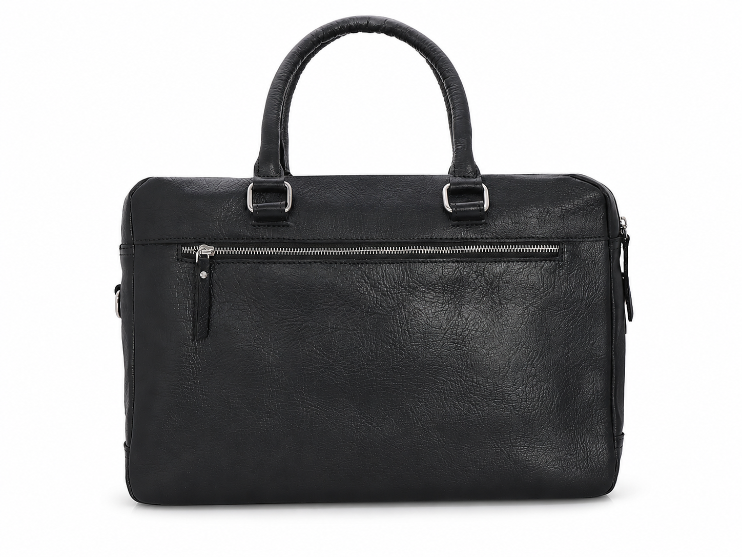 Black Top-Grain Buffalo Leather Briefcase for Men
