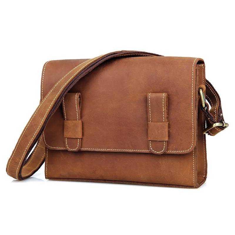 Minimalist Full-Grain Leather Messenger Satchel – 7.9" iPad Mini Crossbody Bag