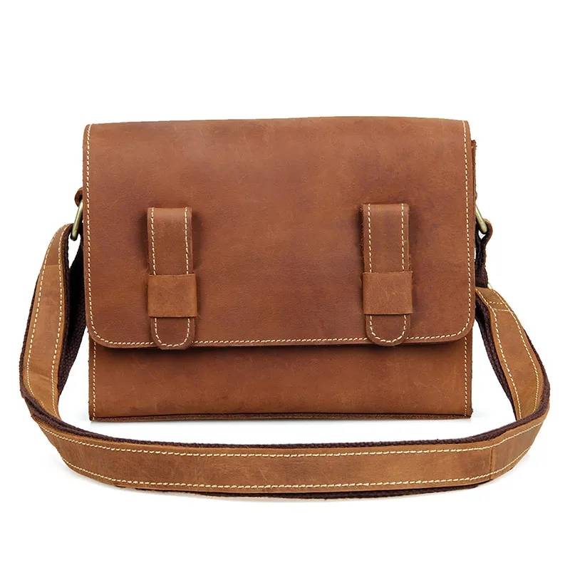 Minimalist Full-Grain Leather Messenger Satchel – 7.9" iPad Mini Crossbody Bag
