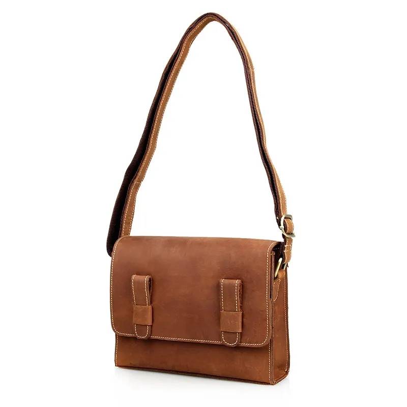 Minimalist Full-Grain Leather Messenger Satchel – 7.9" iPad Mini Crossbody Bag