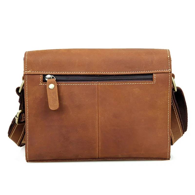 Minimalist Full-Grain Leather Messenger Satchel – 7.9" iPad Mini Crossbody Bag
