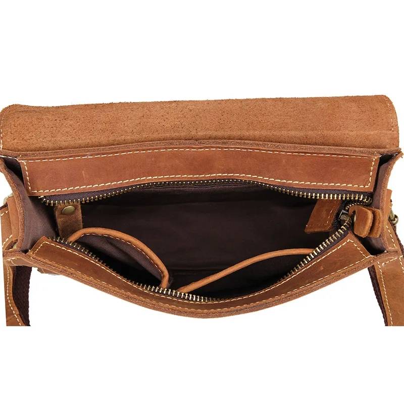 Minimalist Full-Grain Leather Messenger Satchel – 7.9" iPad Mini Crossbody Bag