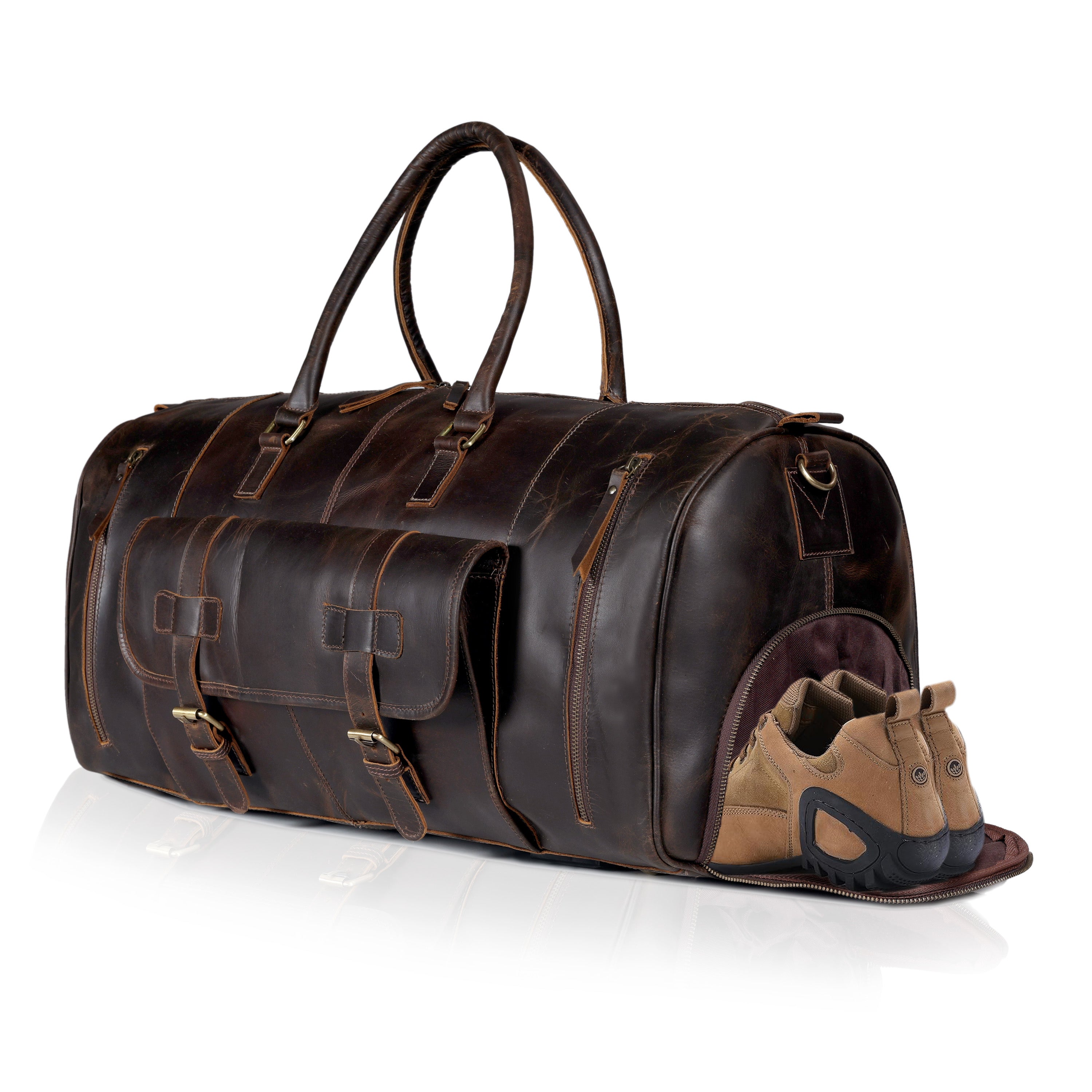 Denali Brown Shoe Leather Duffle Bag for Men
