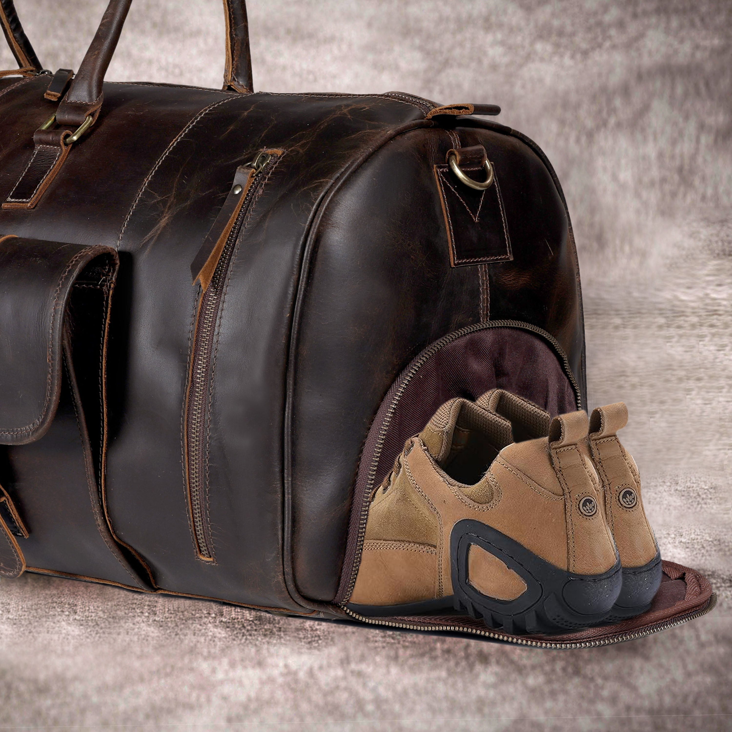 Denali Brown Shoe Leather Duffle Bag for Men
