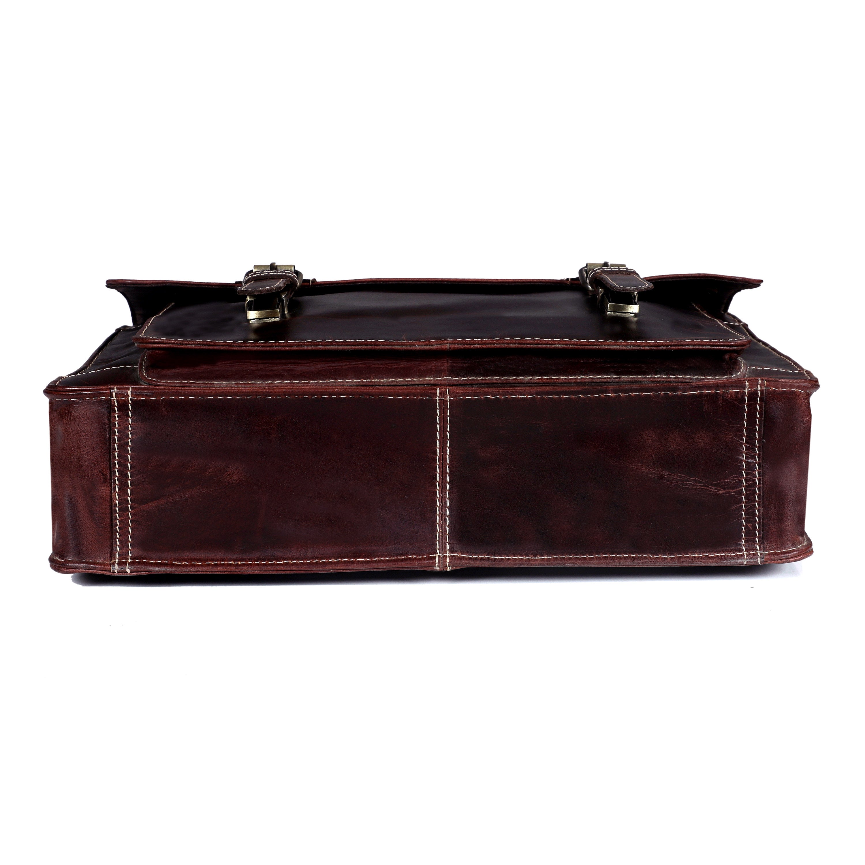Brown Full-Grain Buffalo Leather Laptop Messenger Bag