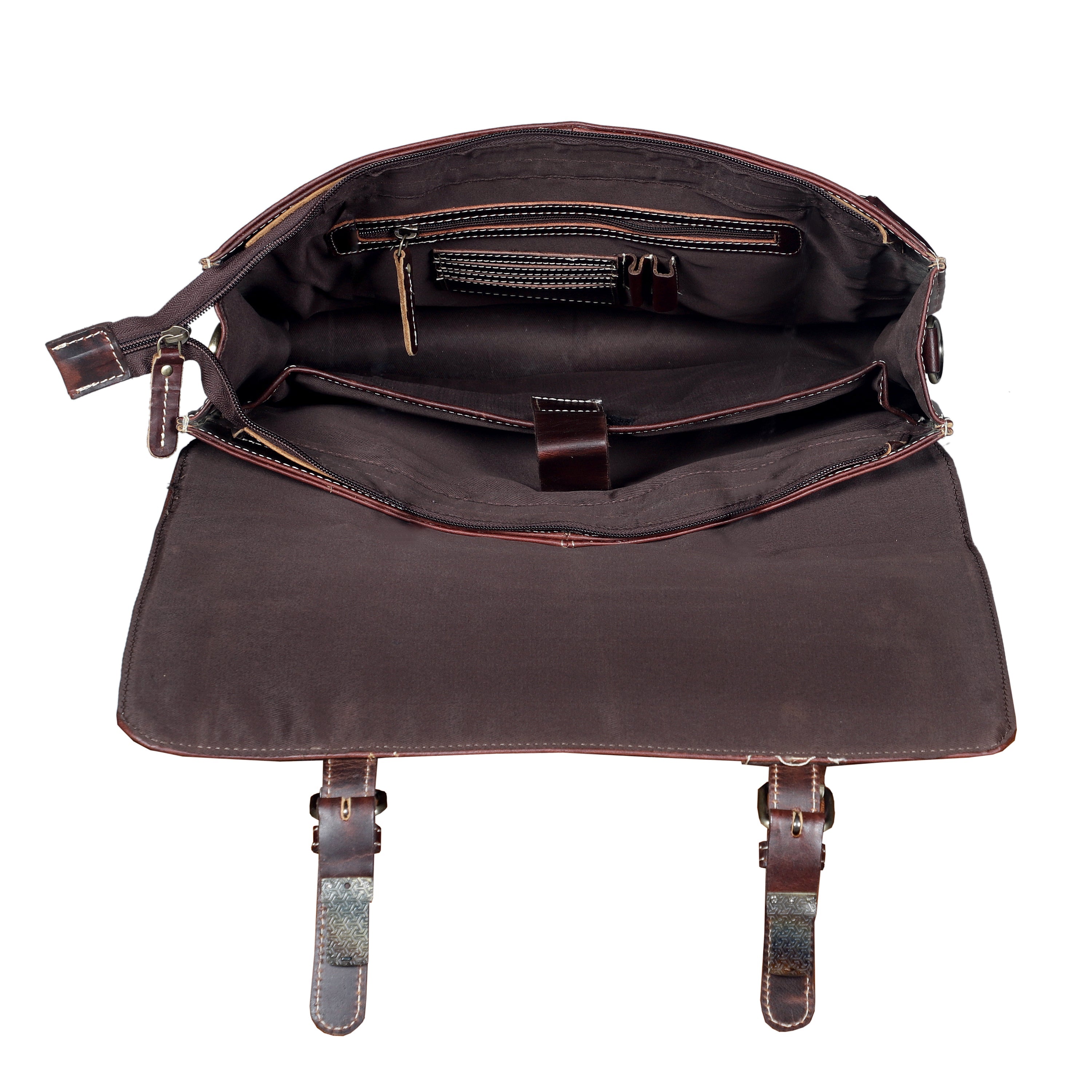 Brown Full-Grain Buffalo Leather Laptop Messenger Bag