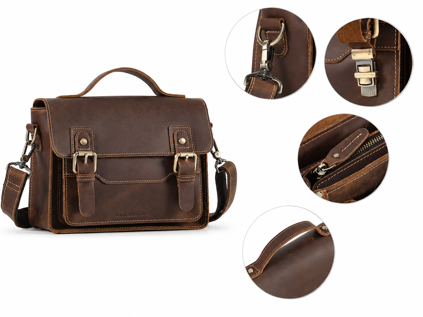 Unisex Full-Grain Leather Messenger Satchel – Compact iPad Mini Crossbody Bag