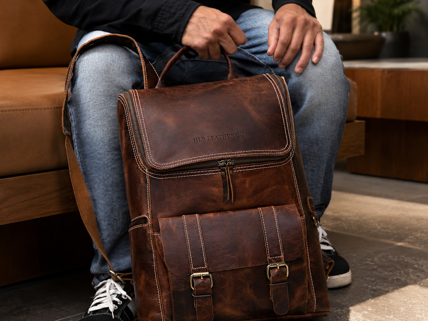 DLC Buffalo Leather Backpack - Brown