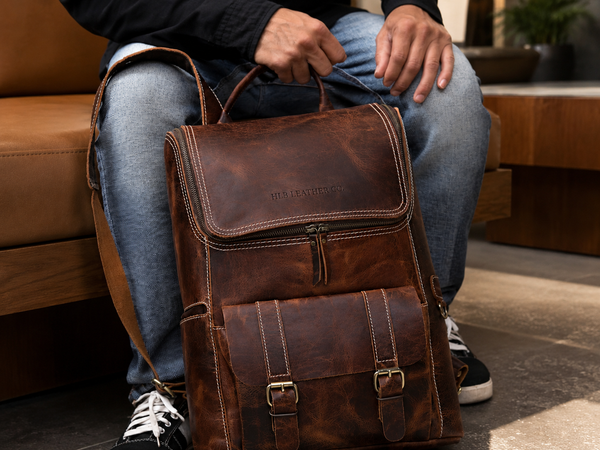 Brown Buffalo Leather Laptop Backpack for Work & Travel