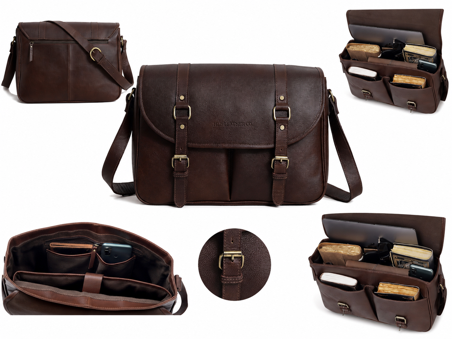 Brown Buffalo Leather Messenger Bag for Work