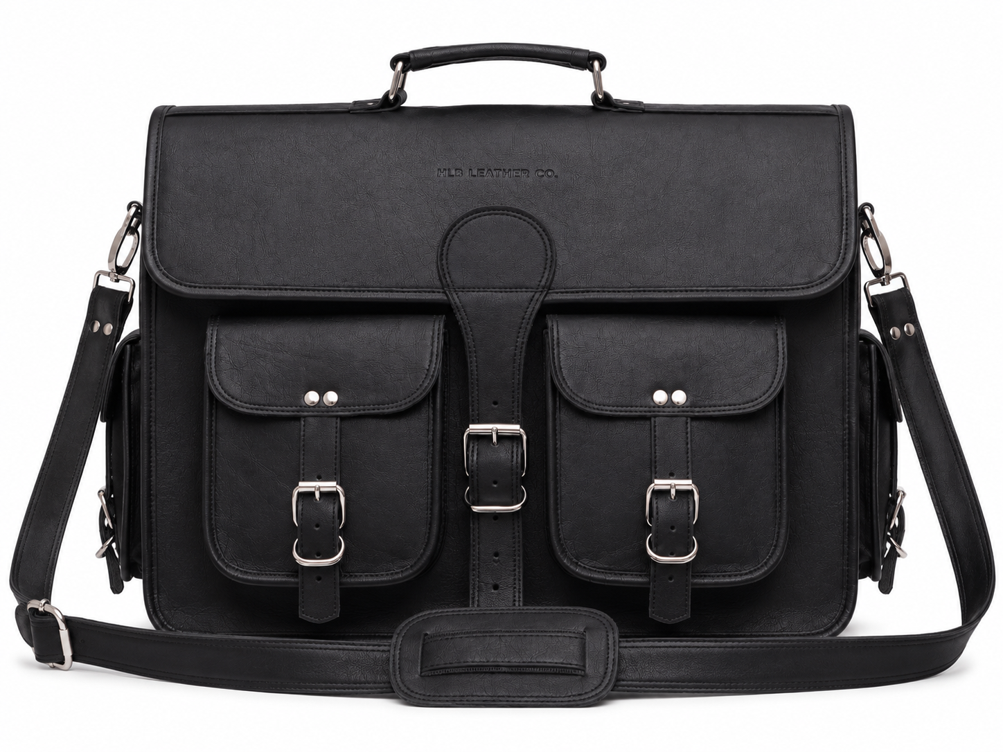 Black Full-Grain Leather Messenger Bag for Men