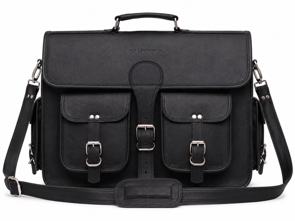 Black Full-Grain Leather Messenger Bag for Men