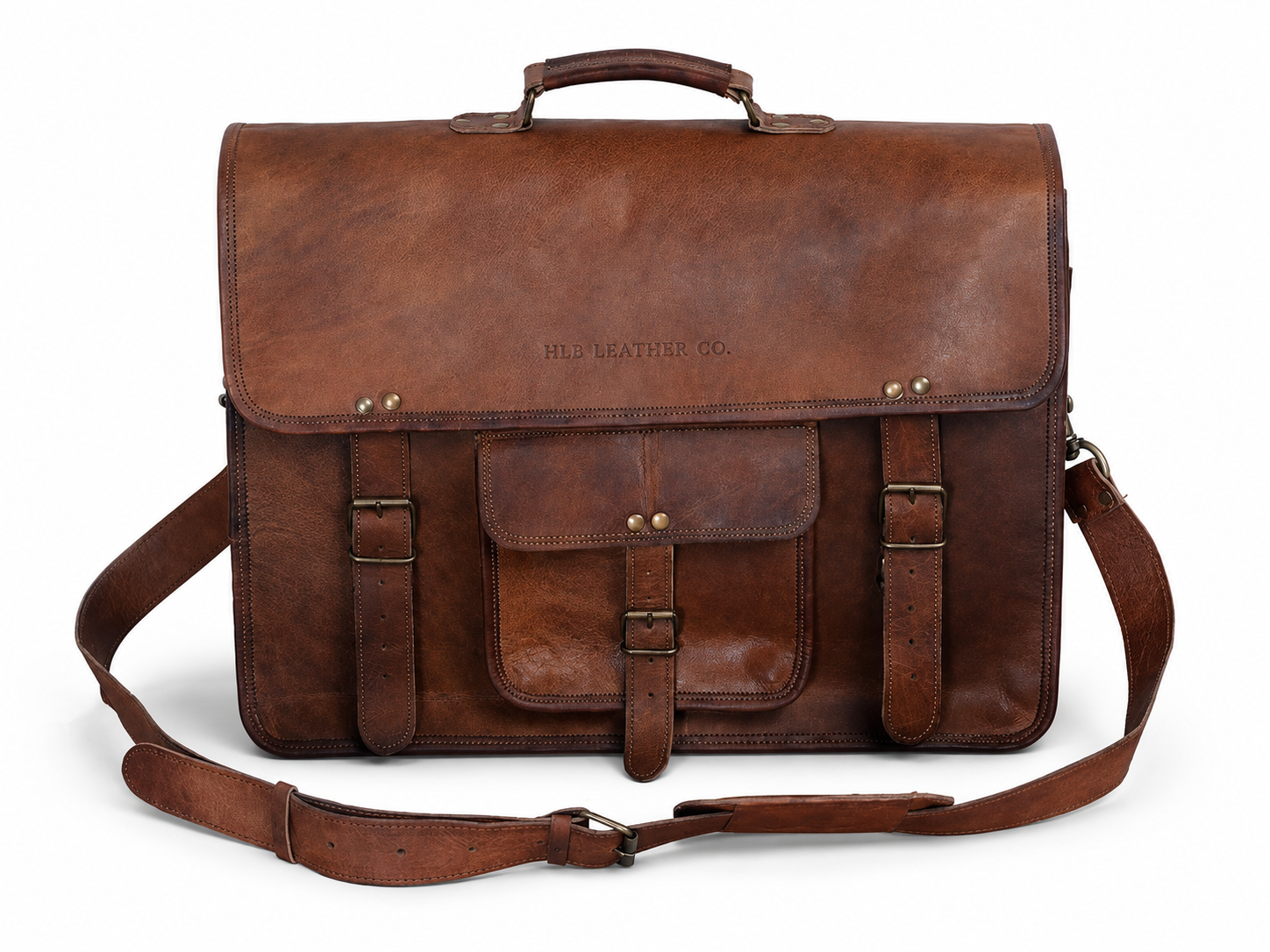Men’s Full-Grain Leather Laptop Messenger Bag for Work
