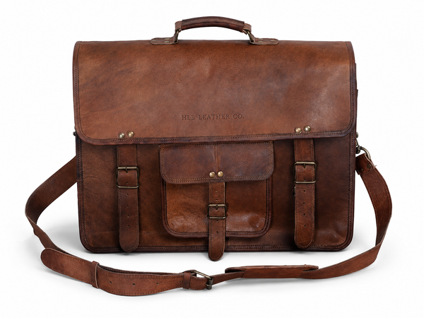 Men’s Full-Grain Leather Laptop Messenger Bag for Work