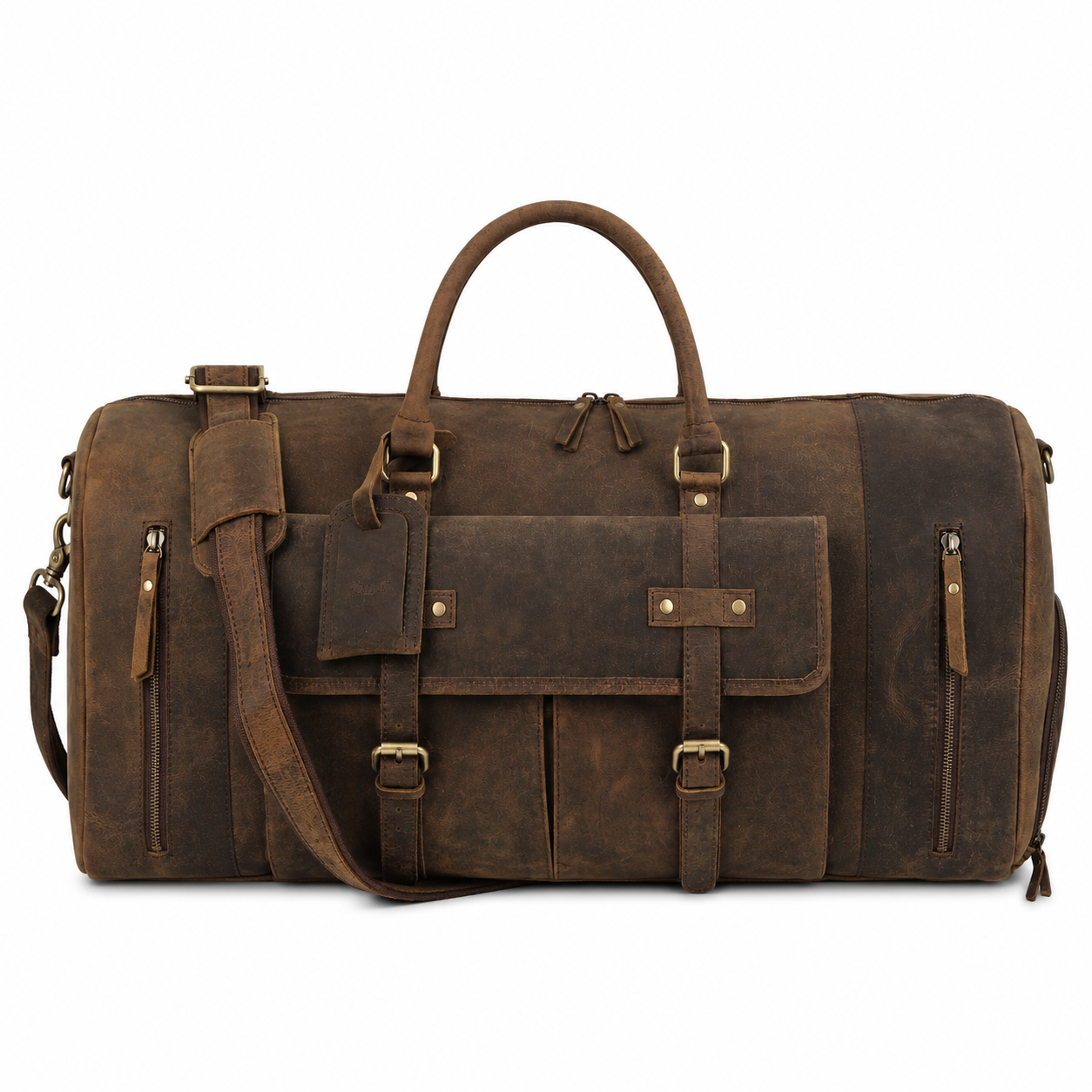 Leather 24-Inch Duffel Bag with Shoe Compartment - Full Grain Travel, Sports, Gym, and Weekend Bag