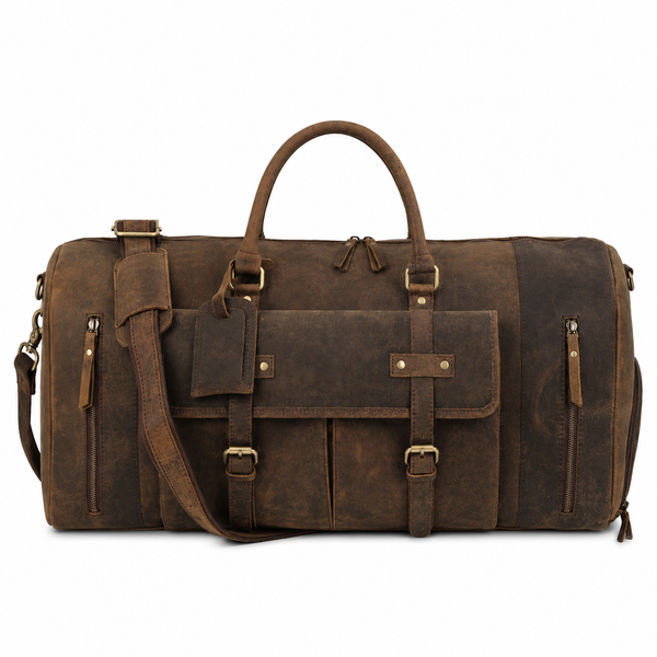 Leather 24-Inch Duffel Bag with Shoe Compartment - Full Grain Travel, Sports, Gym, and Weekend Bag